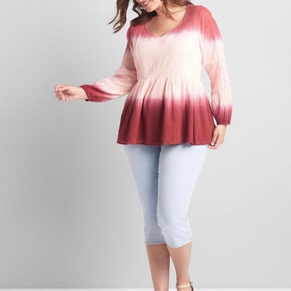 Lane Bryant long sleeve peasant Dip dye top size 24 NWT